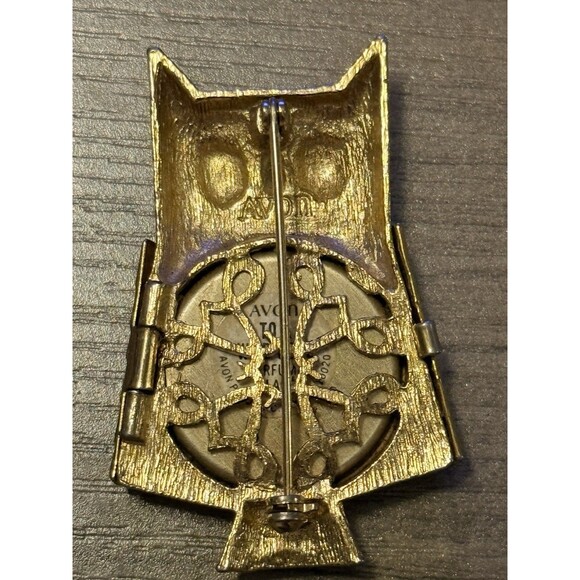 Vintage 1968 Avon Owl Brooch Pin Locket Brushed Goldtone White Stone Eyes (Rare) - Picture 3 of 8
